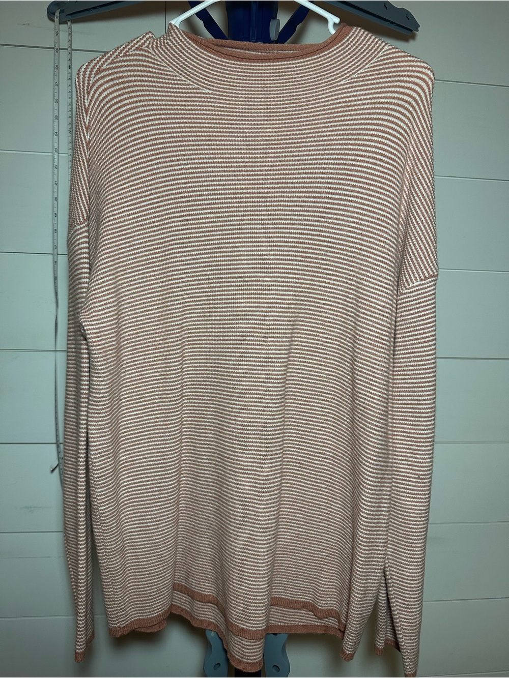 #111 Staccato Men's Striped Crewneck Sweater in Pink and Cream